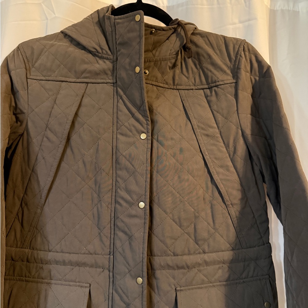 anyFAM Brown Quilted Hooded Jacket Fully Lined Size 2 - Picture 5 of 16